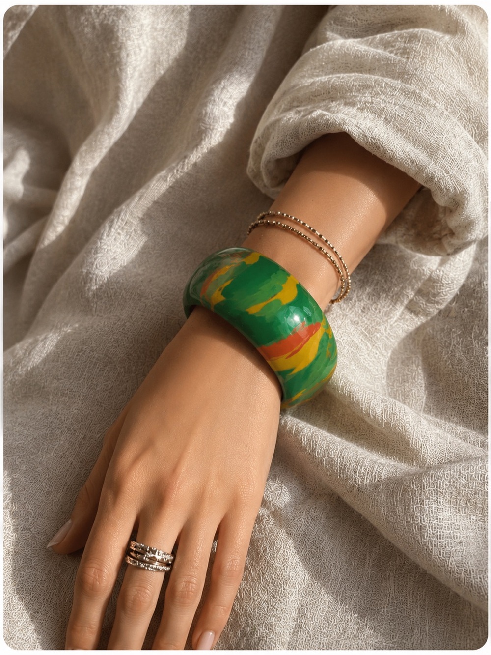Vtg Chunky Bangle Bracelet Boho Rasta Swirl Boho Y2K Indie Sleaze Dopamine Vaca